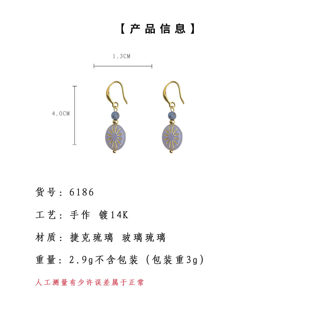 A廠-文藝氣息中古風芒星琉璃幾何高級感氣質耳飾義烏飾品工廠新款耳環「6186」25.06-1
