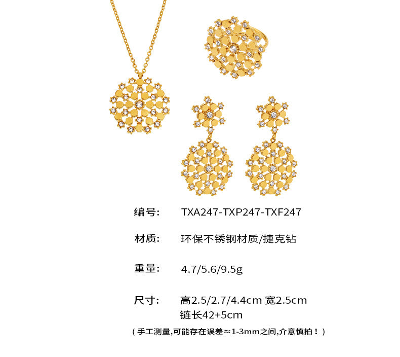 B廠-歐美風時尚捷克滿鑽雪花耳釘項鍊戒指不鏽鋼不掉色流行套裝「TXA247-TXF247-TXP247」25.04-3