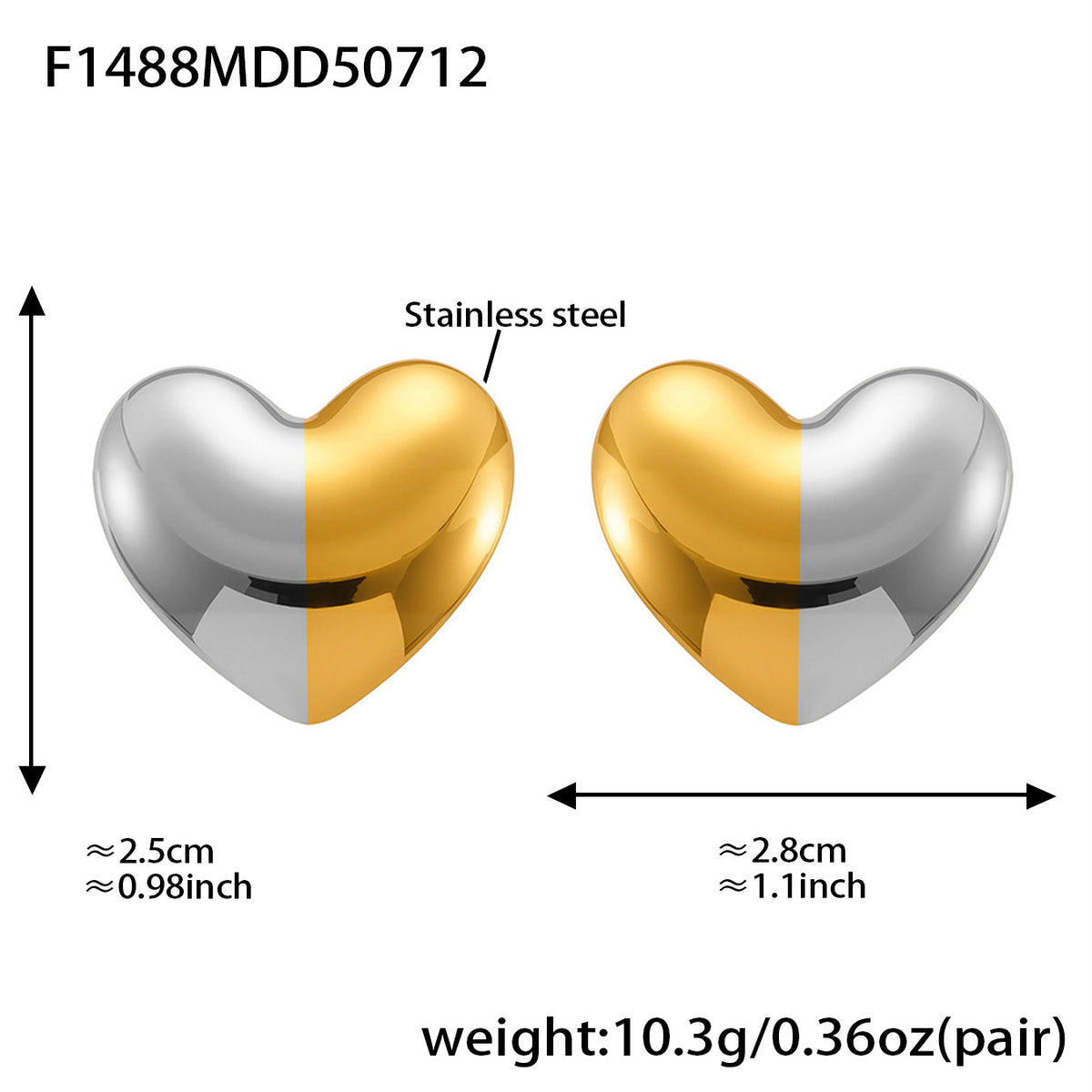 B廠-歐美不鏽鋼圓形愛心拼色耳環高級耳釘鈦鋼耳飾跨境earring「F1577-F1488」25.07-3