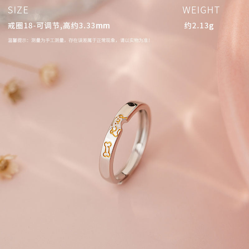 D廠-原創S999足銀甜蜜喵旺系列情侶對戒可愛童趣送女友手飾批發「YC3781R_1」25.05-3