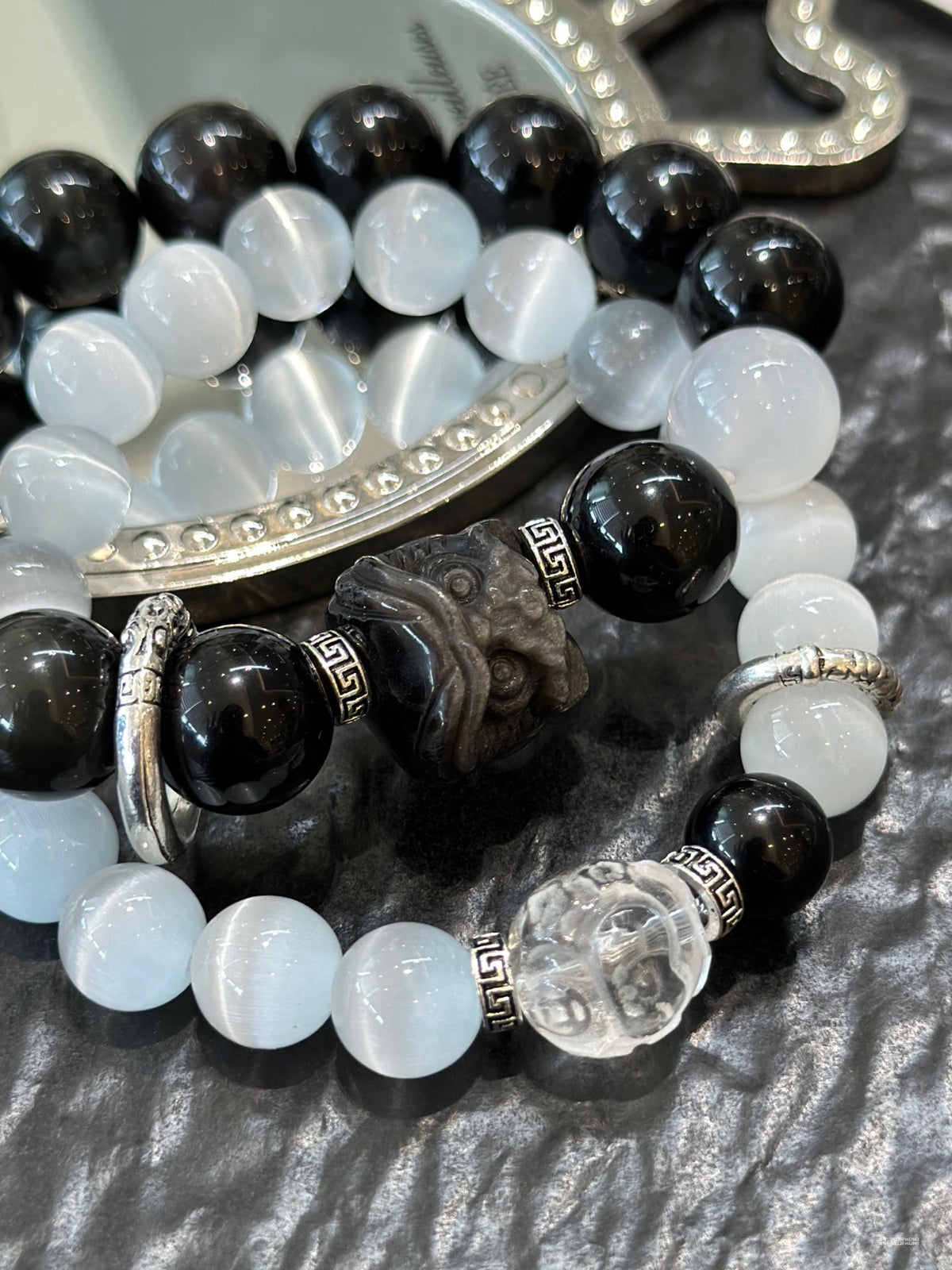 AS廠-情侶款天然黑曜石手鍊輕奢小眾設計貓眼石手串情人節七夕禮物「l2840」25.10-4