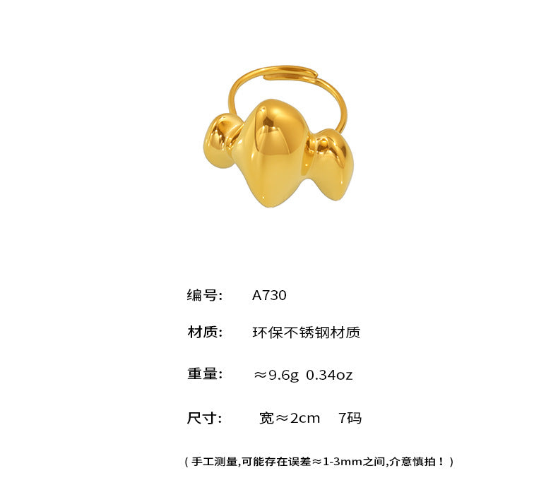B廠-重工鑄造幾何拼色戒指PVD電鍍18K真金歐美不鏽鋼開口食指戒「A730」25.05-1