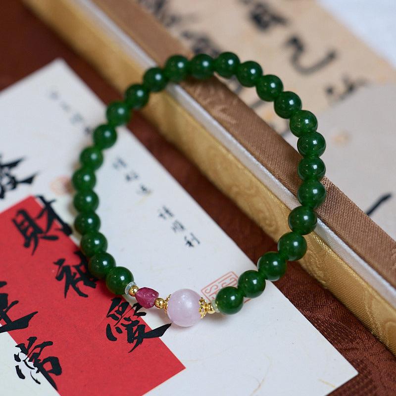 AS廠-小紅書爆款錦葵綠玉髓手串女彩虹碧璽紫鋰輝水晶新中式手鍊批發「SL0610926」25.03-3