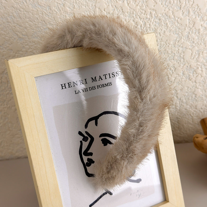 E廠-高顱頂髮箍女2025新款高級感秋冬毛絨髮箍洋氣時尚仿貂絨頭箍髮飾「24297」25.11-1