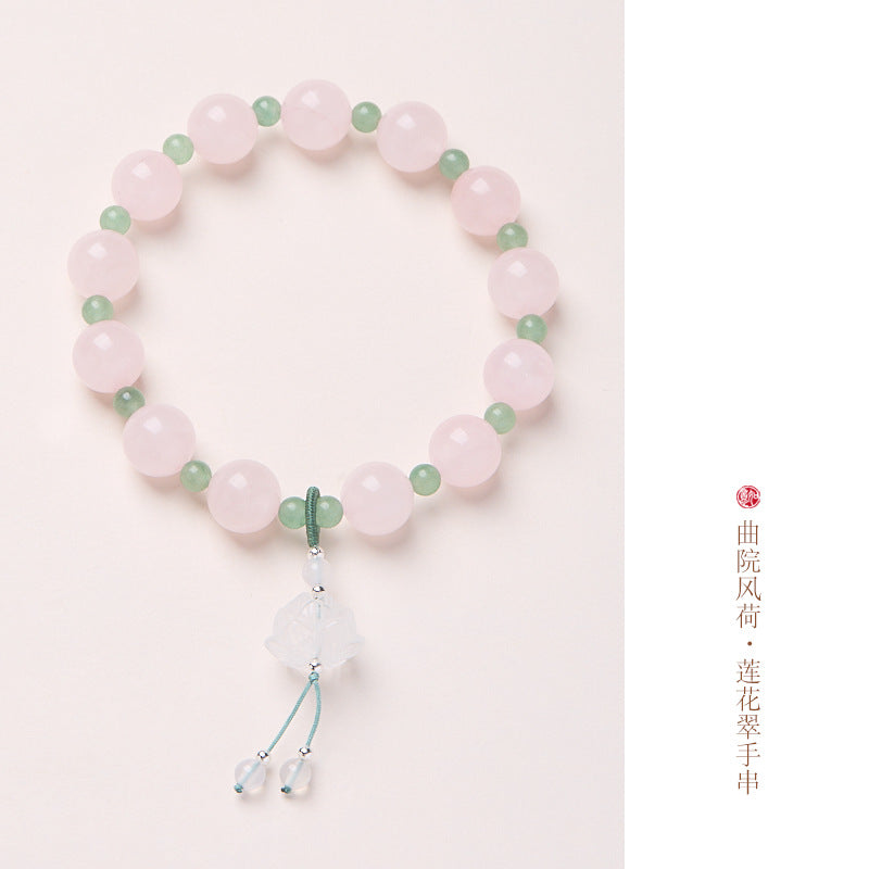 AS廠-小紅書爆款天然10MM粉晶手鍊女曲院風荷粉水晶好運蓮花手串批發「JL1011062」25.04-3