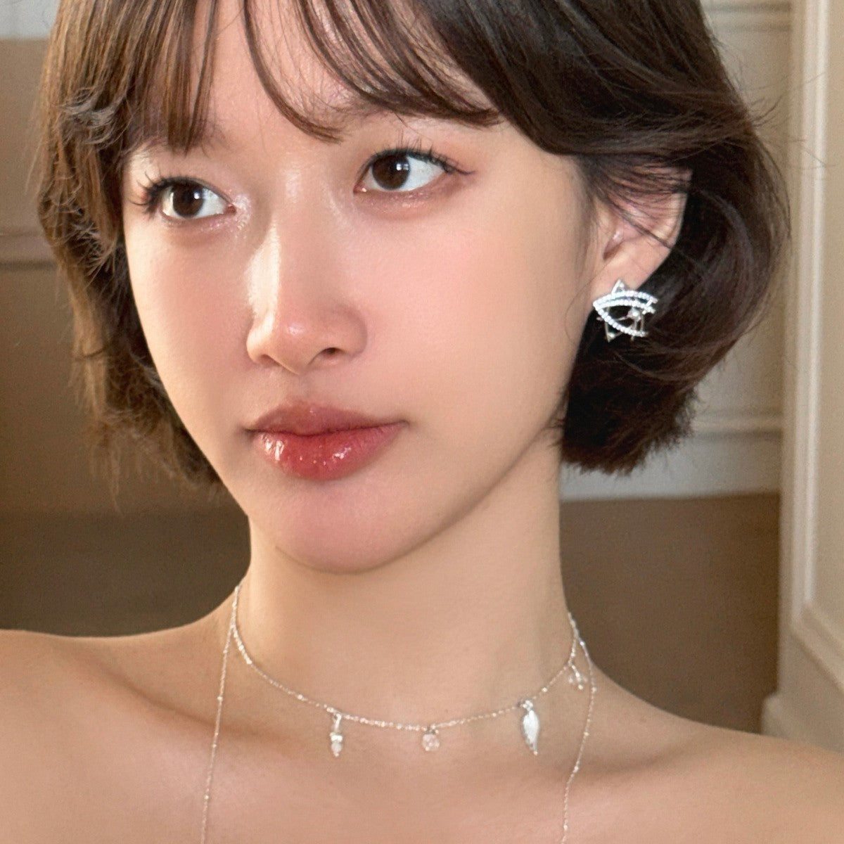 C廠-甜美滿鑽珍珠五角星銀針耳釘女小眾新款潮高級感氣質大氣輕奢耳飾「EH-4002」25.09-3