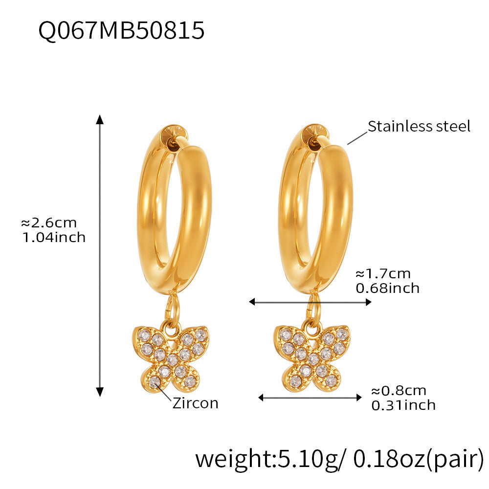 B廠-歐美飾品不鏽鋼蝴蝶吊墜帶鑽耳環鍍18k真金跨境熱銷耳飾女「Q062-Q076」25.08-4