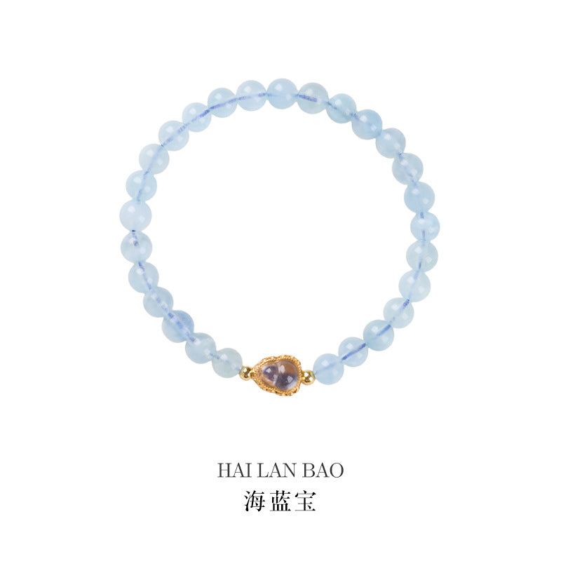 AS廠-天然6MM海藍寶手鍊女水墨玉葫蘆好運手串藍色高級感水晶手鍊批發「HLB061J937」25.07-4