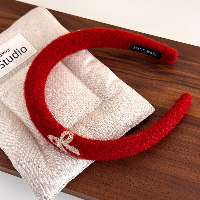 E廠-新年紅色刺繡蝴蝶結高顱頂髮箍女溫柔外出高級感頭箍髮捆可愛髮飾「27756」25.12-1