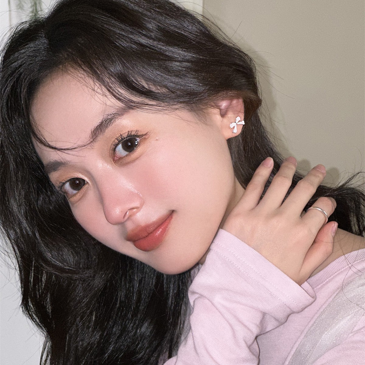 C廠-韓版甜美滴油波點蝴蝶結耳釘女簡約百搭少女心夏季多巴胺彩色耳環「EH-3828」25.08-1