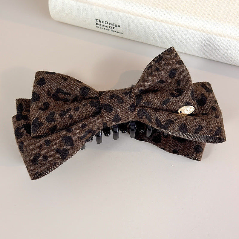 E廠-秋冬新款毛呢豹紋蝴蝶結香蕉夾髮卡高馬尾竪夾扭扭夾高級感髮飾潮「27748」25.12-1