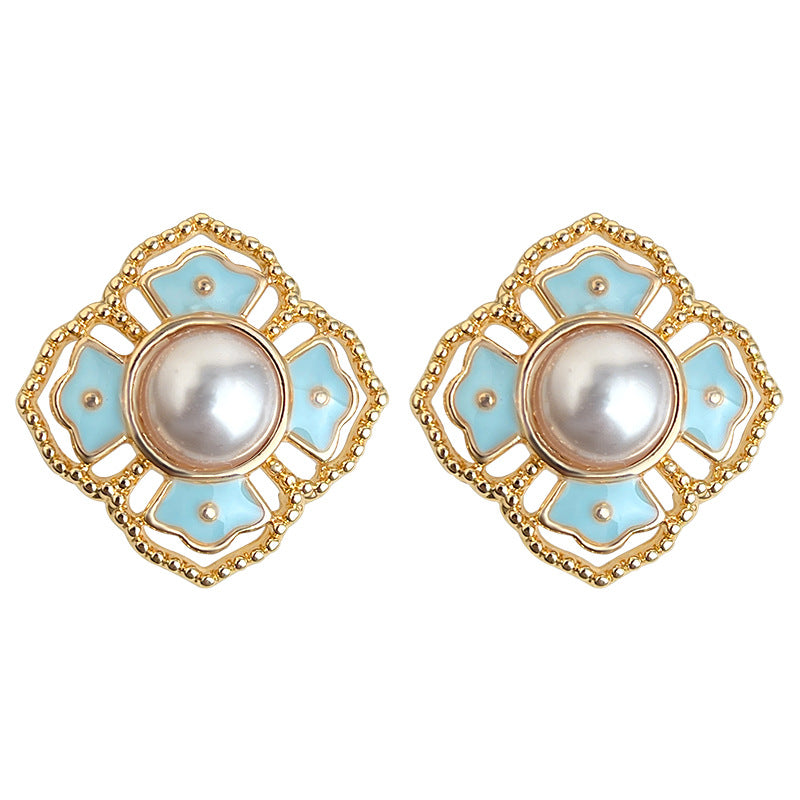 A廠-原創新中式紋樣 925銀針琺瑯滴釉復古花紋宮廷耳釘「7151」25.12-1