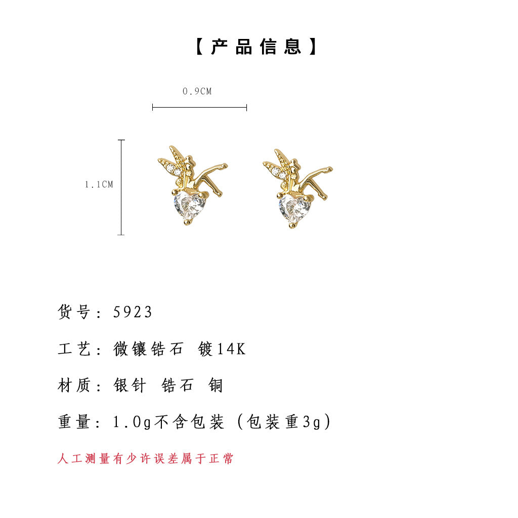 A廠-實物很小！花仙子鋯石精靈小耳環簡約小眾設計款清新耳環工廠飾品「5923」25.04-4