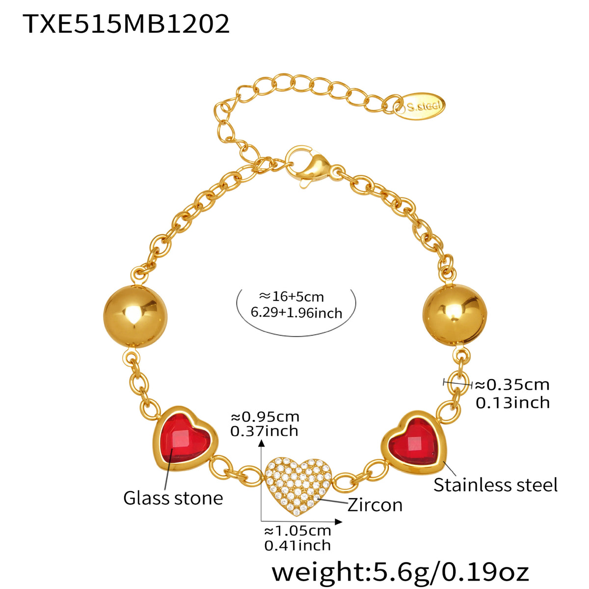 B廠-不鏽鋼彩色樹脂包邊項鍊5A鋯石愛心手鍊多巴胺飾品套裝鍍18k真金「TXP515」25.12-2