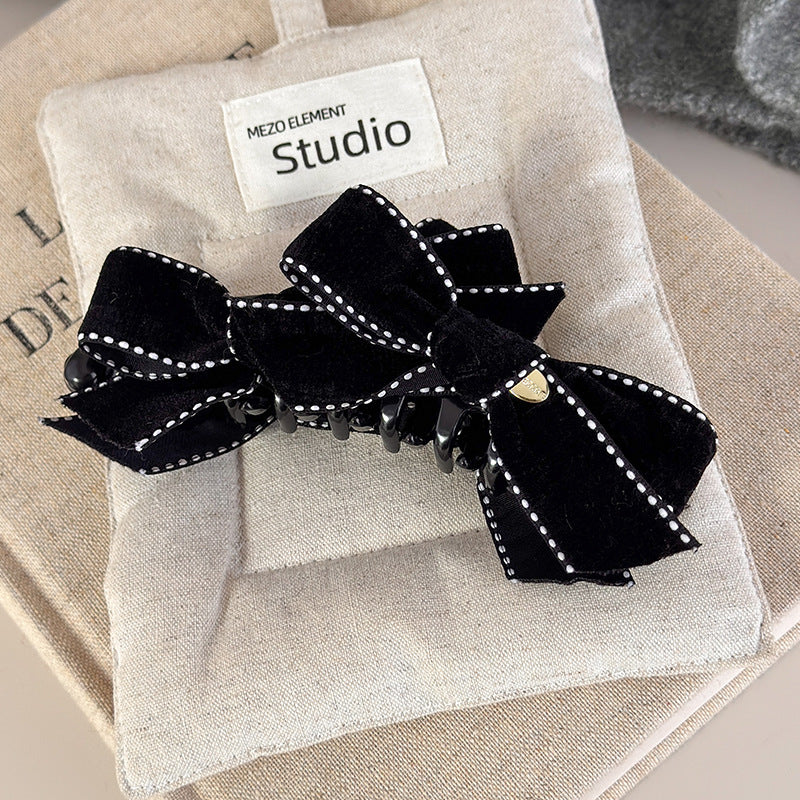 E廠-輕奢絲絨蝴蝶結扎馬尾一字夾懶人橫夾名媛風盤髮夾網紅同款香蕉夾「27734」25.12-1