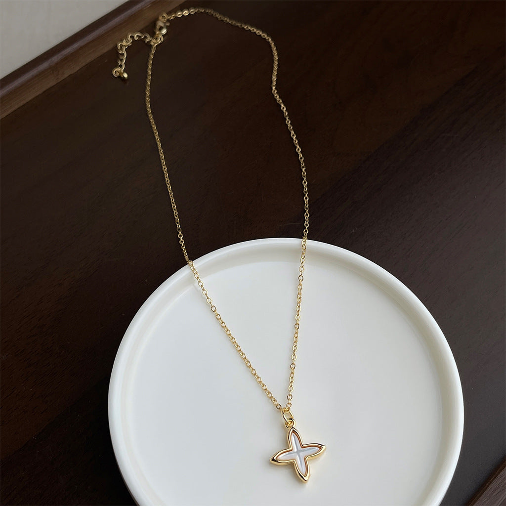 A廠-貝殼芒星厚鍍18K真金強保色鎖骨鏈時尚高級感簡約通勤秀氣 項鍊女「6640」25.08-4