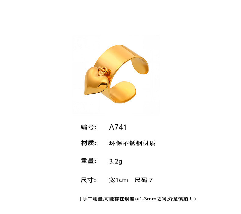 B廠-寬版愛心開口戒指時尚流行歐美設計桃心指環不鏽鋼飾品批發「A741」25.05-4