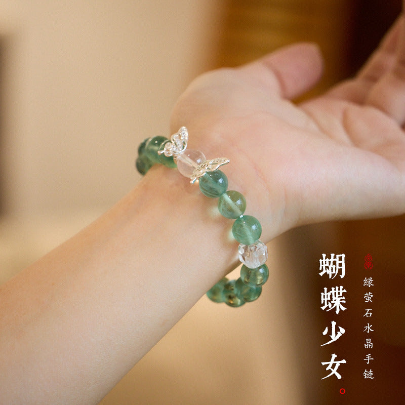 AS廠-寺廟同款天然螢石水晶手鍊女九紫離火蝴蝶綠螢石手串閨蜜禮物批發「SL08-03-08」25.05-5