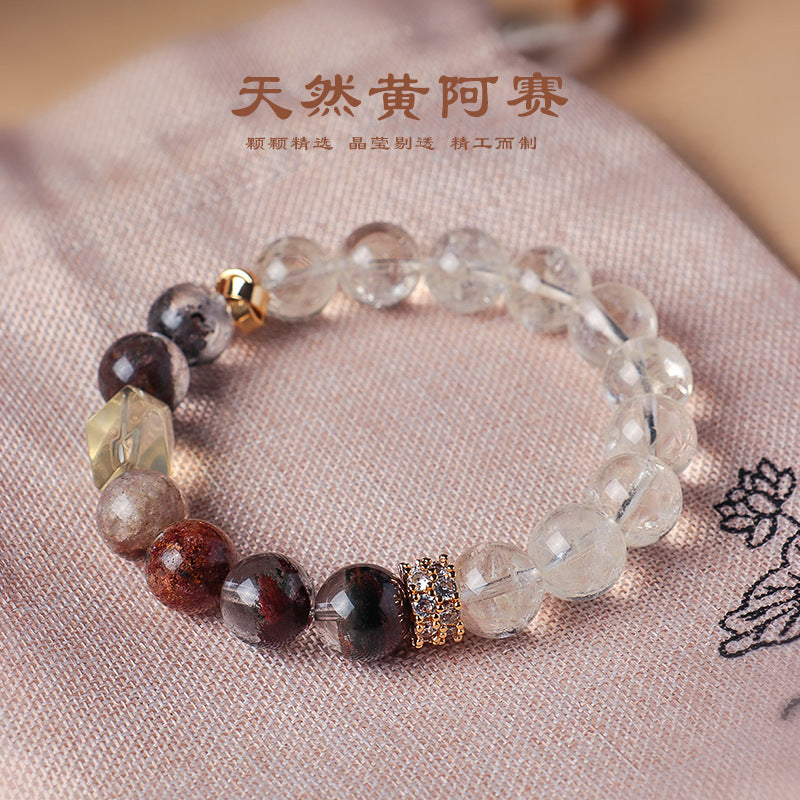 AS廠-天然黃阿賽黃水晶串珠手鍊女小眾高級感黑金超七四季幽靈手串首飾「SL6476-2」25.07-3
