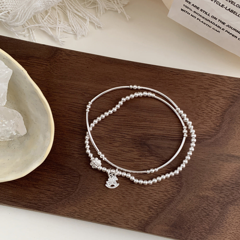 C廠-2026年生肖馬年馬上有錢花小馬花朵彎管雙層彈力手鍊S925純銀手鍊「1601」25.11-2