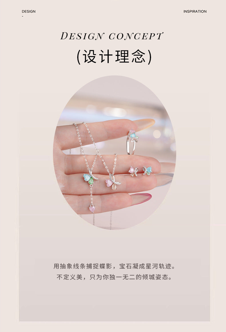 D廠-原創S999足銀蝶夢傾城系列套裝甜心彩色個性清新甜美首飾批發「YC1452N_1 YC0052N_1 」25.08-2