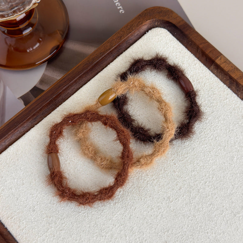 E廠-秋冬簡約加粗橡皮筋毛絨髮圈高彈力耐用女扎馬尾頭繩成人氣質髮繩「24257」25.11-3