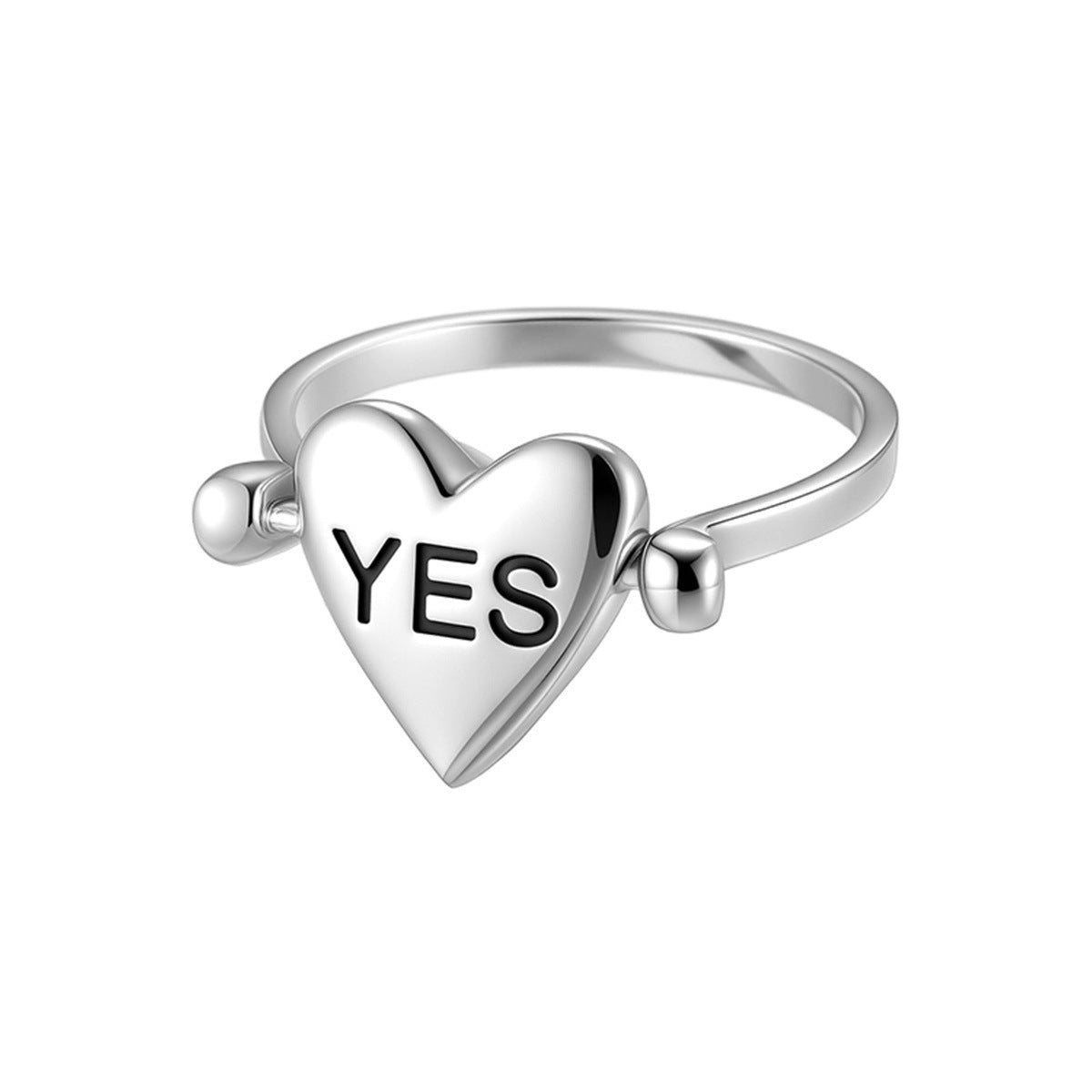 C廠-韓系可翻轉正面yes背面no愛心戒指女冷淡時尚個性高級感純銀指環「JZ-0661」25.07-4