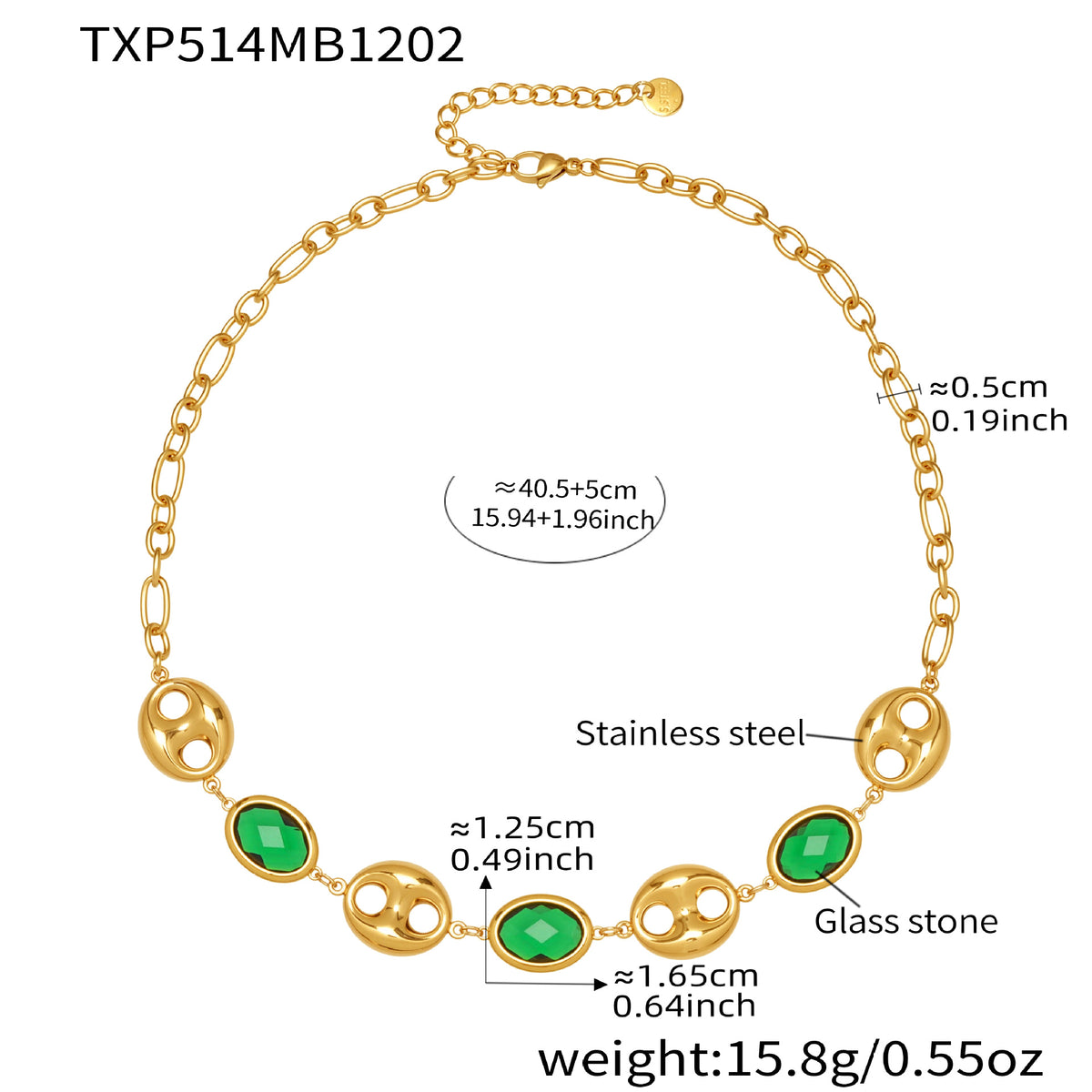 B廠-不鏽鋼空心豬鼻子包邊玻璃石手鍊項鍊套裝鍍18k真金跨境珠寶首飾「TXP514」25.12-2
