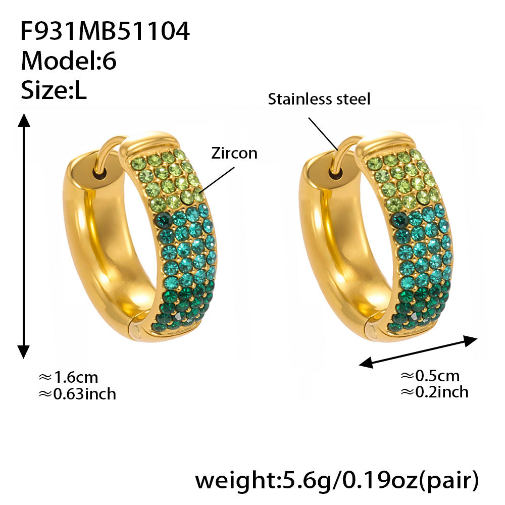 B廠-彩色鋯石拼色圓圈耳環大中小尺寸耳扣不鏽鋼鍍18k真金飾品「F931」25.11-2
