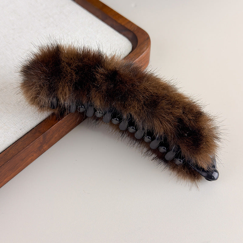 E廠-大號毛茸茸香蕉扭扭夾女秋冬高馬尾竪夾髮卡後腦勺半扎髮橫夾髮夾「27697」25.11-3