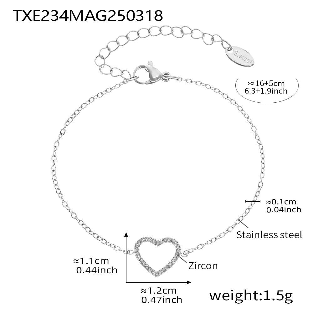 B廠-不鏽鋼滿鑽愛心鋯石雙層精緻鎖骨項鍊不掉色質感手鍊套裝女「TXP234-TXE234」25.03-4