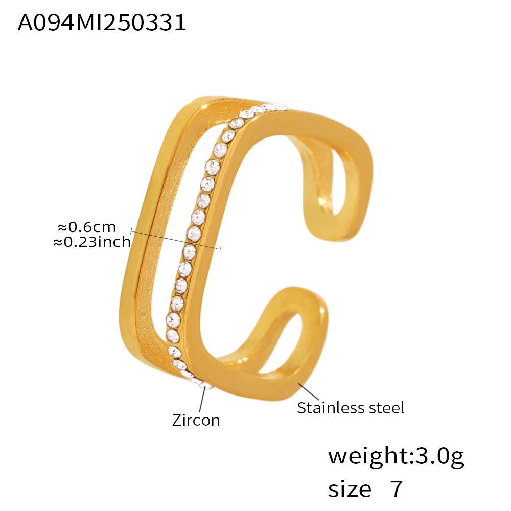 B廠-ins風小方戒鏤空排鑽鋯石戒指小眾設計感不鏽鋼不掉色飾品「A094」25.04-2