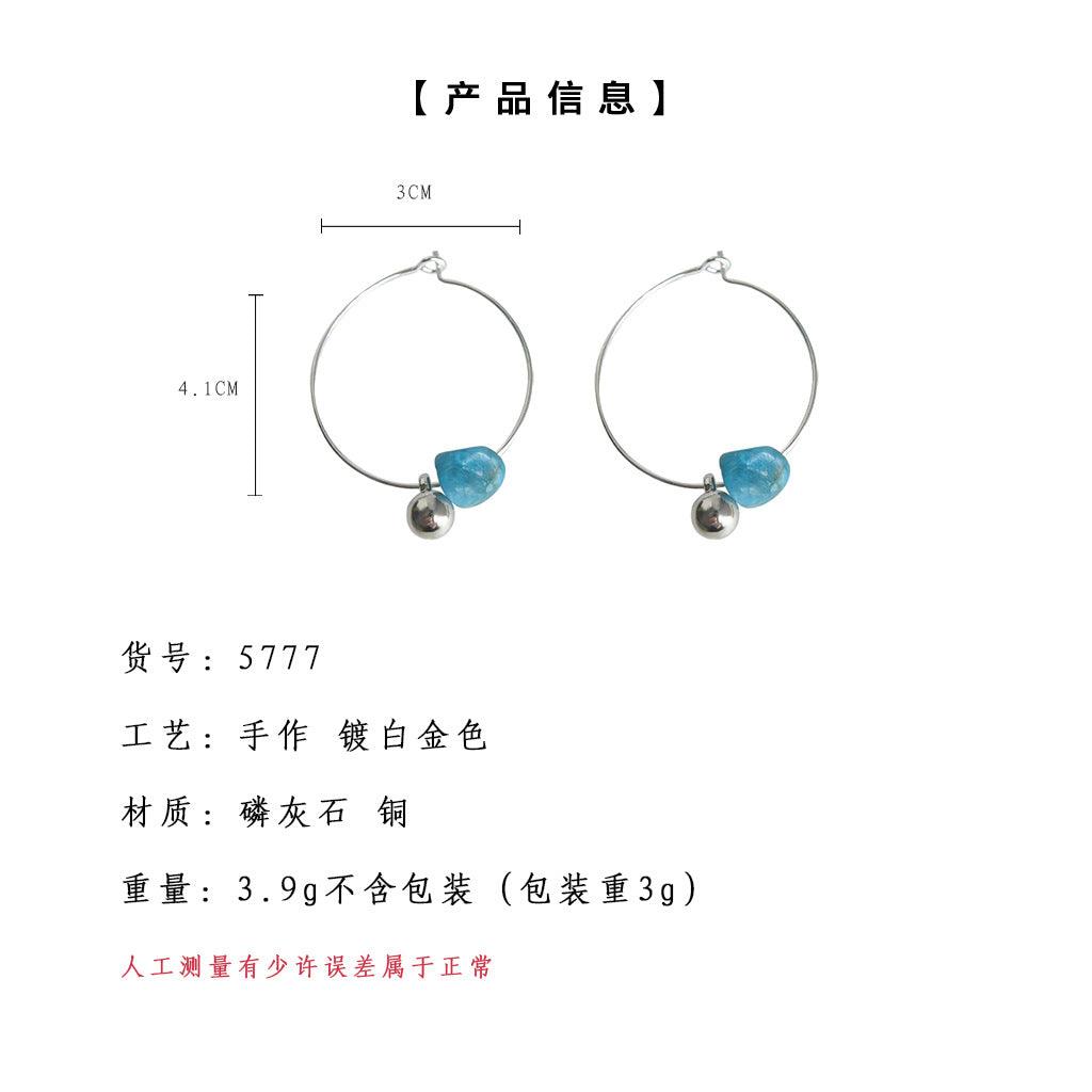 A廠-個性極簡主義天然石磷灰石手工藝原創設計師款圓圈耳飾工廠耳環批發「5777」25.03-4