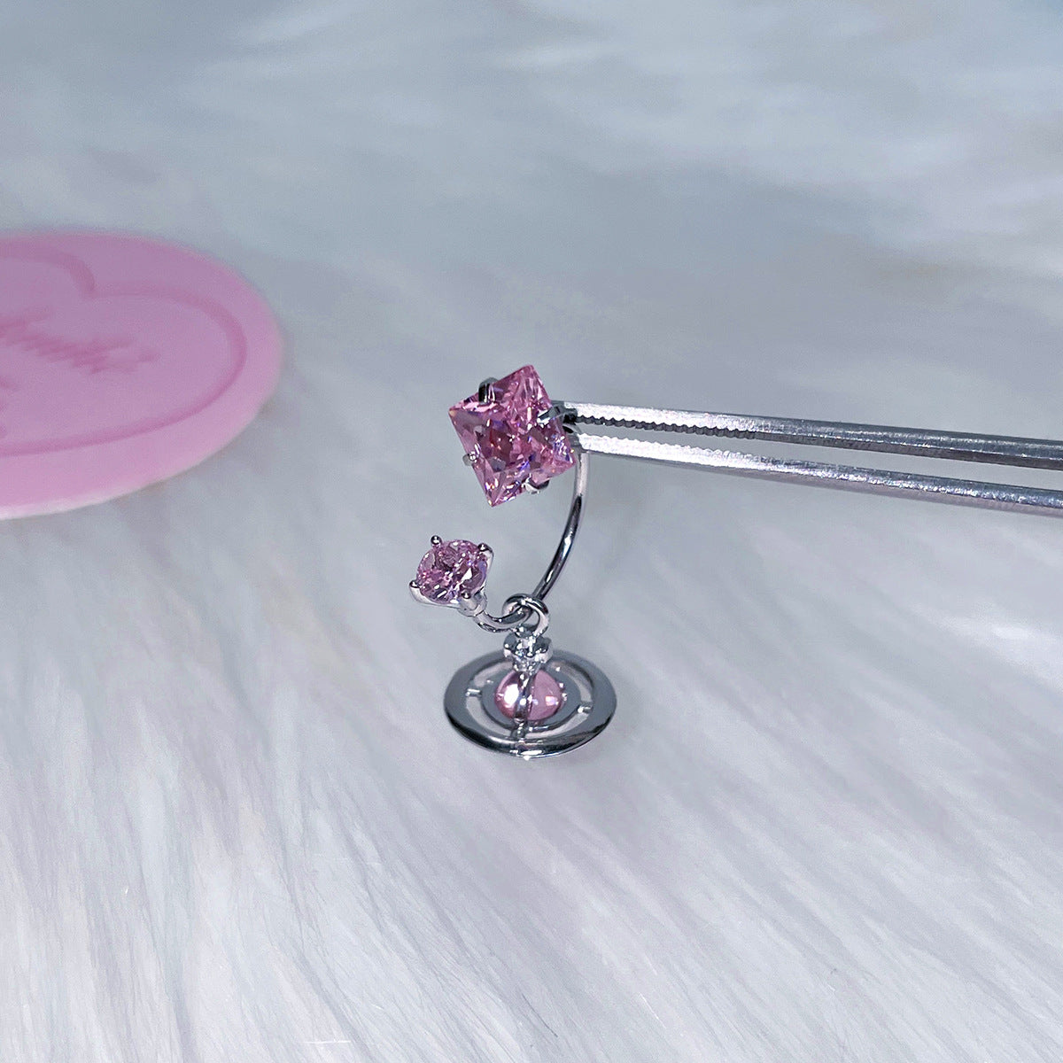 C廠-甜酷小香風宇宙星軌吊墜耳釘女精緻高級感粉鋯石耳環輕奢秋冬耳飾「EH-4153」25.12-2