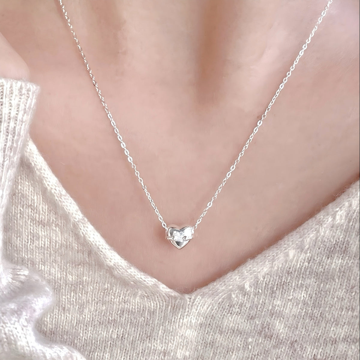 F廠-韓國韓版簡約銀飾 925純銀愛心項鍊百搭INS風個性設計款項鍊「B1385」25.11-4