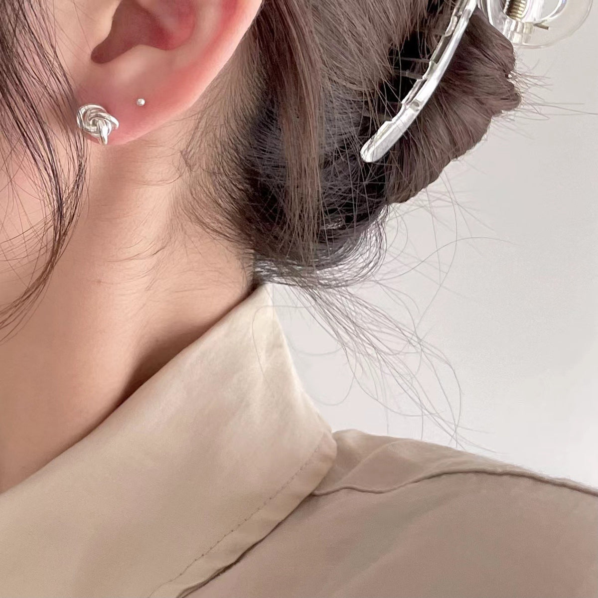 F廠-韓國韓版925純銀打結耳釘女簡約時尚ins風耳環耳飾小紅書「C988」25.08-2