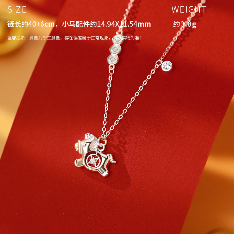 D廠-原創S999足銀小馬錢幣項鍊復古輕奢躍馬轉金耳環戒指本命年首飾批發「YC3989E_1 YC10302E_1 YC2294N_1」25.11-2