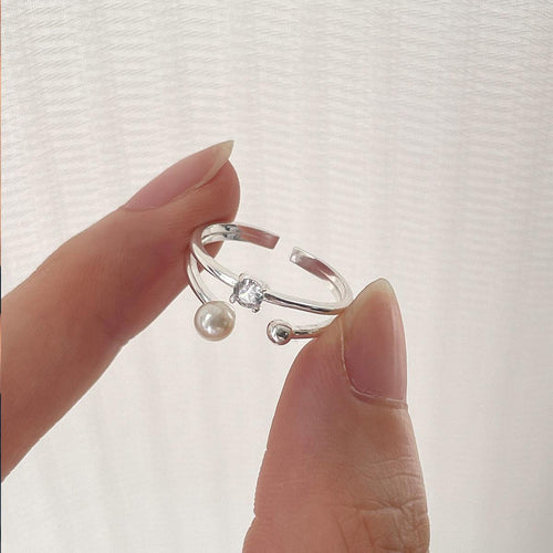 C廠-925純銀鋯石戒指女輕奢個性時尚甜美珍珠食指戒簡約雙層飾品新款「JZ-0396」24.01-3 - 安蘋飾品批發