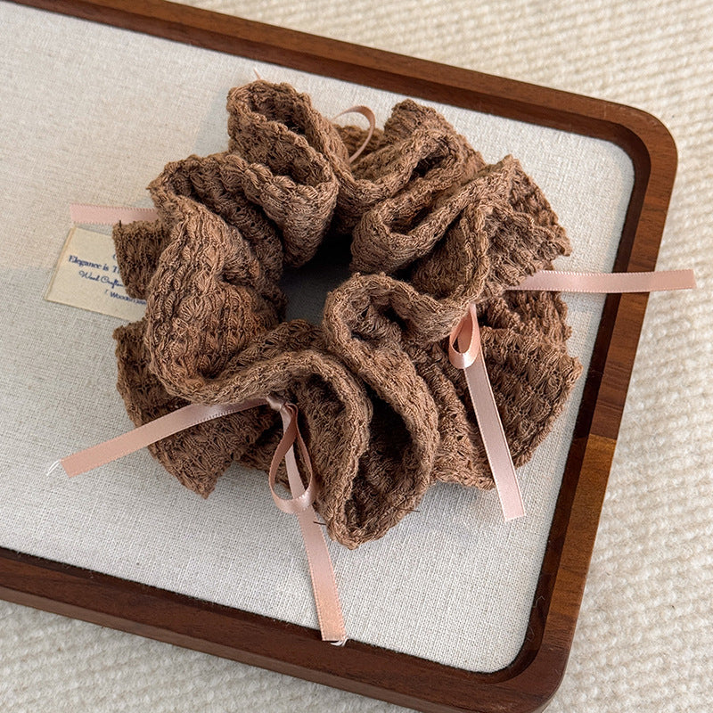 E廠-甜美少女風針織鏤空絲帶蝴蝶結大腸圈髮繩女新款韓系百搭扎頭髮圈「27784」25.12-2