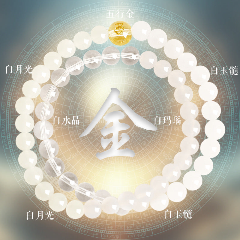 AS廠-普陀山五行補水手串女天然黃水晶五行補缺金絲玉雙圈瑪瑙情侶手鍊「SL6448」25.07-3