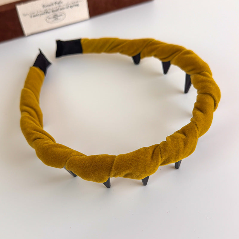 E廠-秋冬復古彩色絲絨波浪倒插梳帶齒髮箍韓版高顱頂碎髮髮卡頭箍頭飾「27384」25.08-5