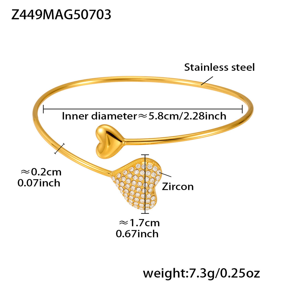 B廠-不鏽鋼愛心芒星開口手鐲鍍18k真金時尚百搭烏龜5A鋯石手鐲「Z446」25.07-2