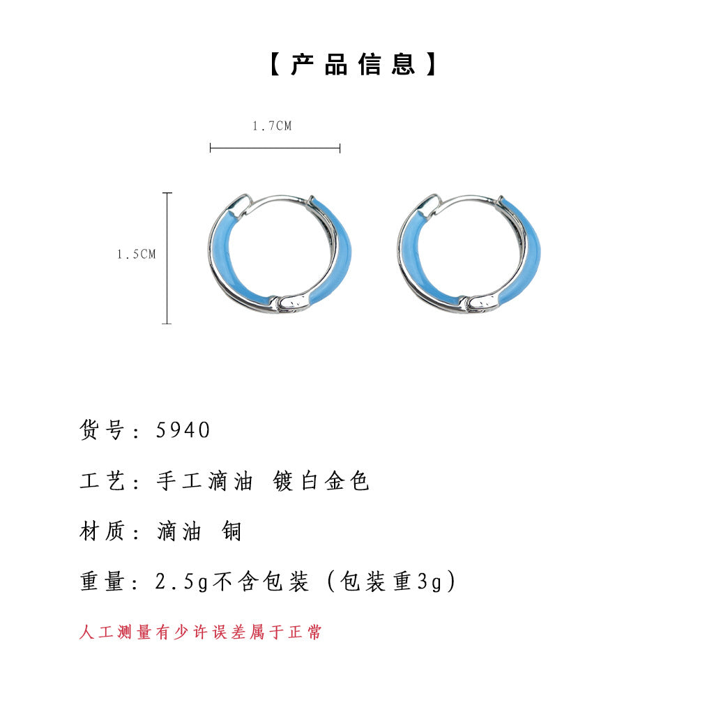 A廠-氣質奶油優雅甜美藍色簡約通勤耳環新款時尚百搭耳飾工廠耳環飾品「5940」25.05-3