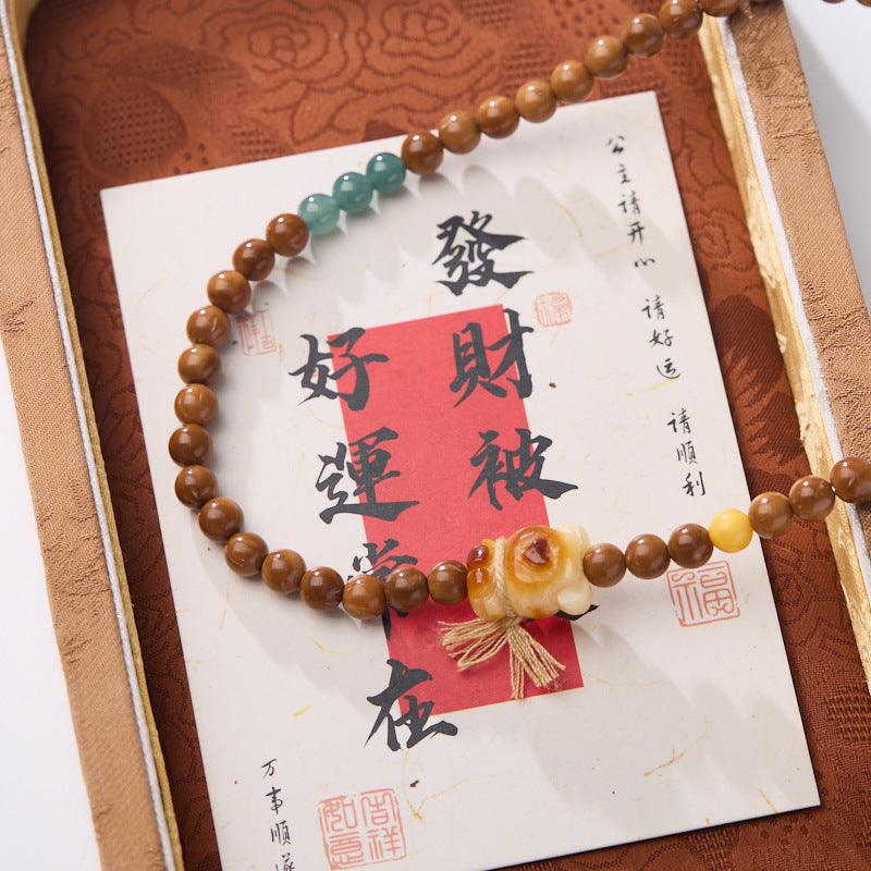 AS廠-天然6MM庫克菩提手串原創設計雙圈蜜蠟可愛小熊手鍊文玩禮物批發「L06200740」25.03-3