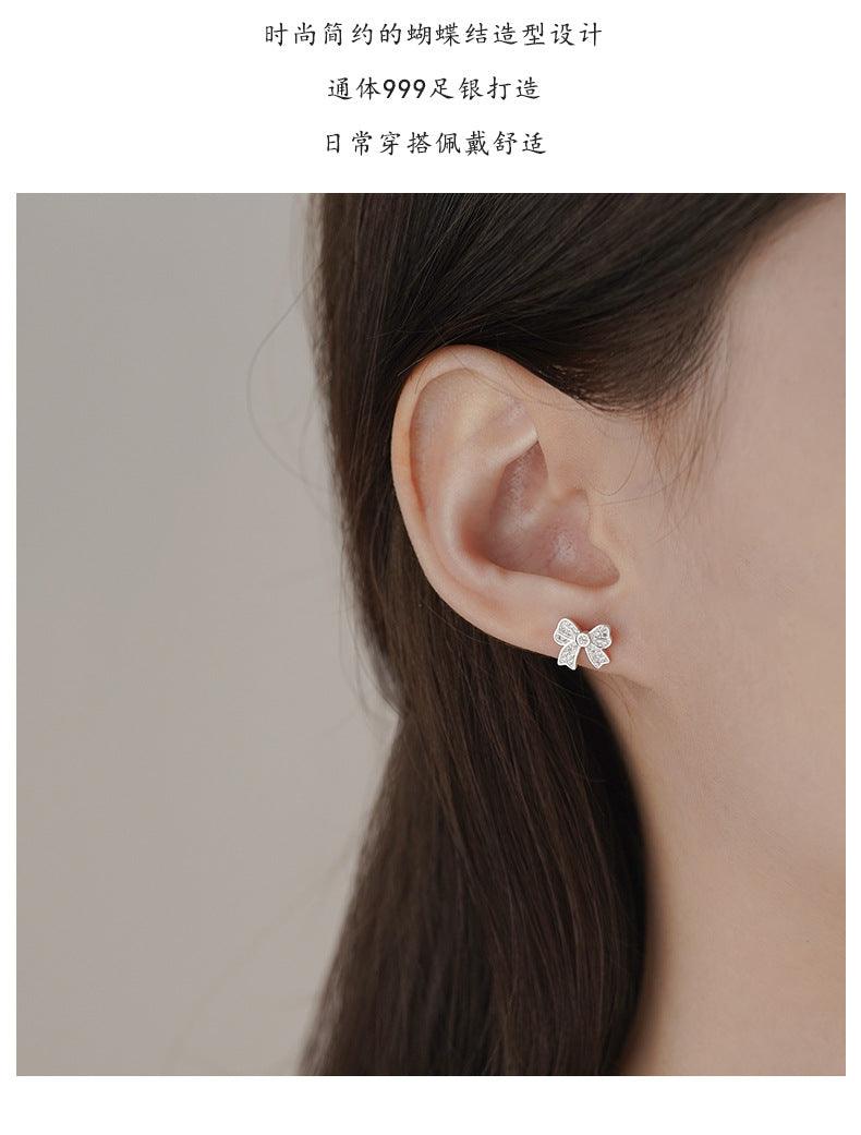 D廠-S999足銀蝴蝶結耳環甜美氣質公主溫柔小眾文藝養耳洞耳飾「YC7226E_1」25.03-4