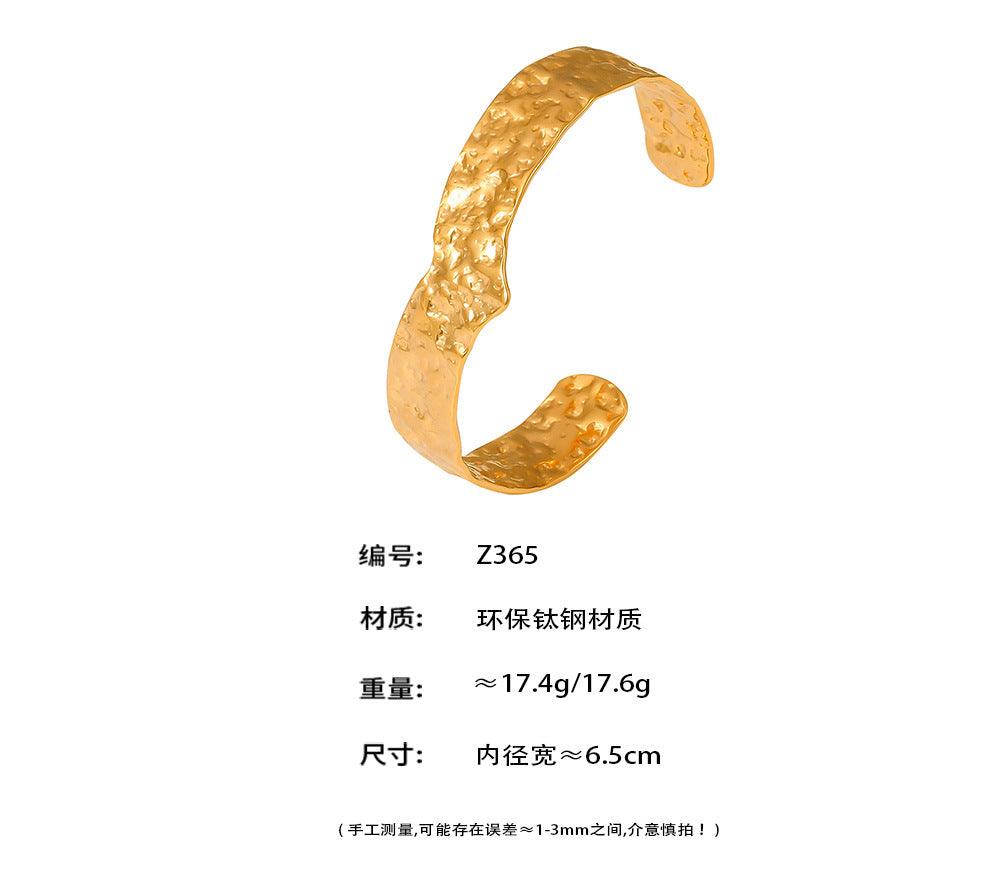 B廠-歐美氣質新款開口岩溶手鐲鈦鋼PVD鍍18k真金不規則精緻首飾品批發「Z365」24.08-5