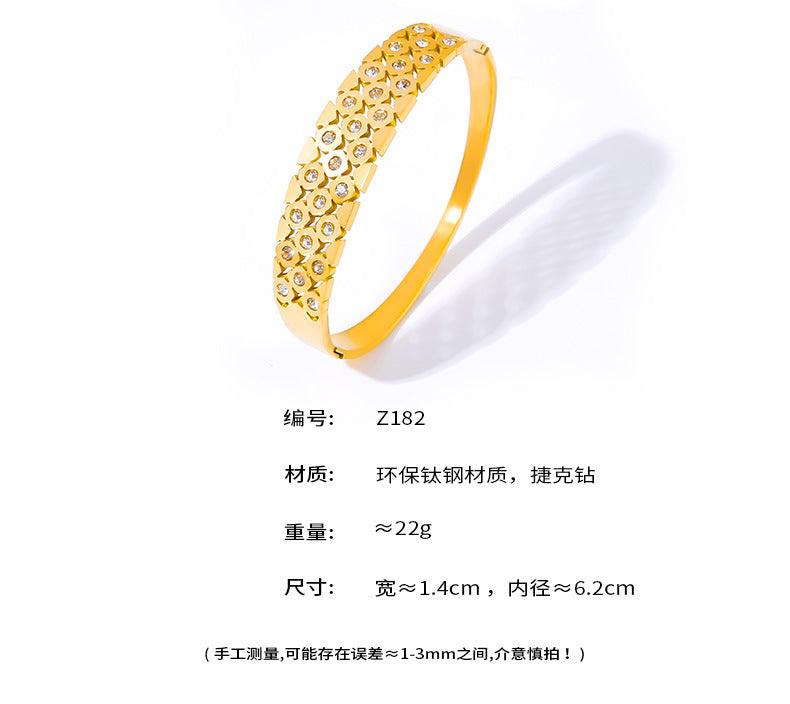 B廠-波西米亞網紅同款方格鑲鑽手環簡約輕奢小眾鈦鋼鍍18k金手鐲現貨「Z182」24.06-4