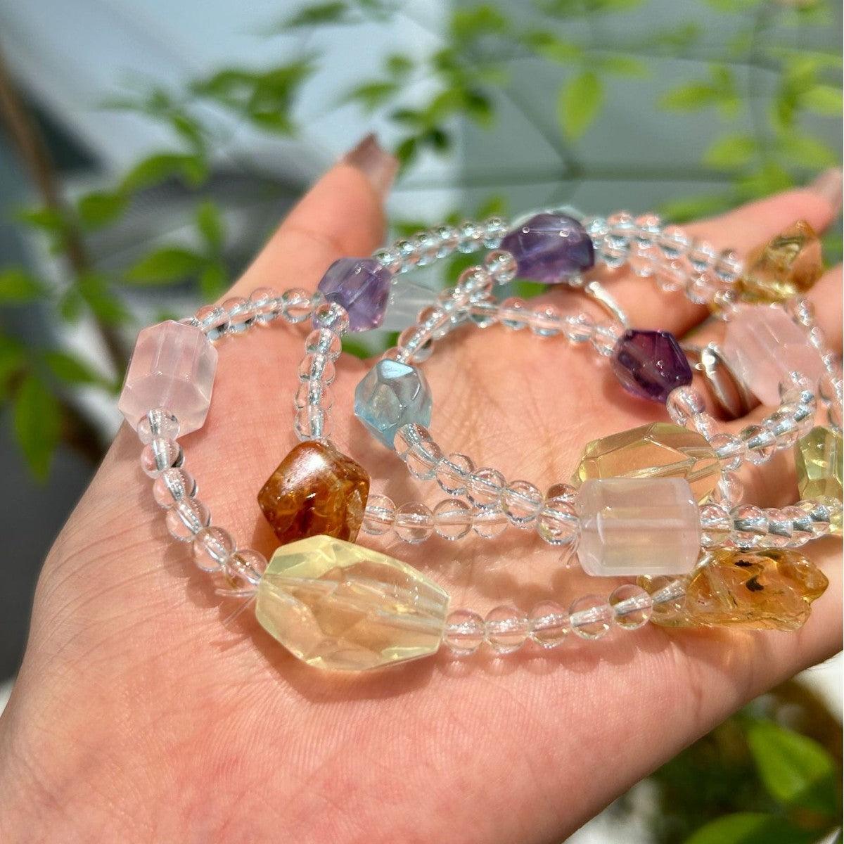 AS廠-天然海藍寶紫水晶手鍊黃塔晶檸檬晶多寶個性小眾水晶手串批發「l2188」25.01-3