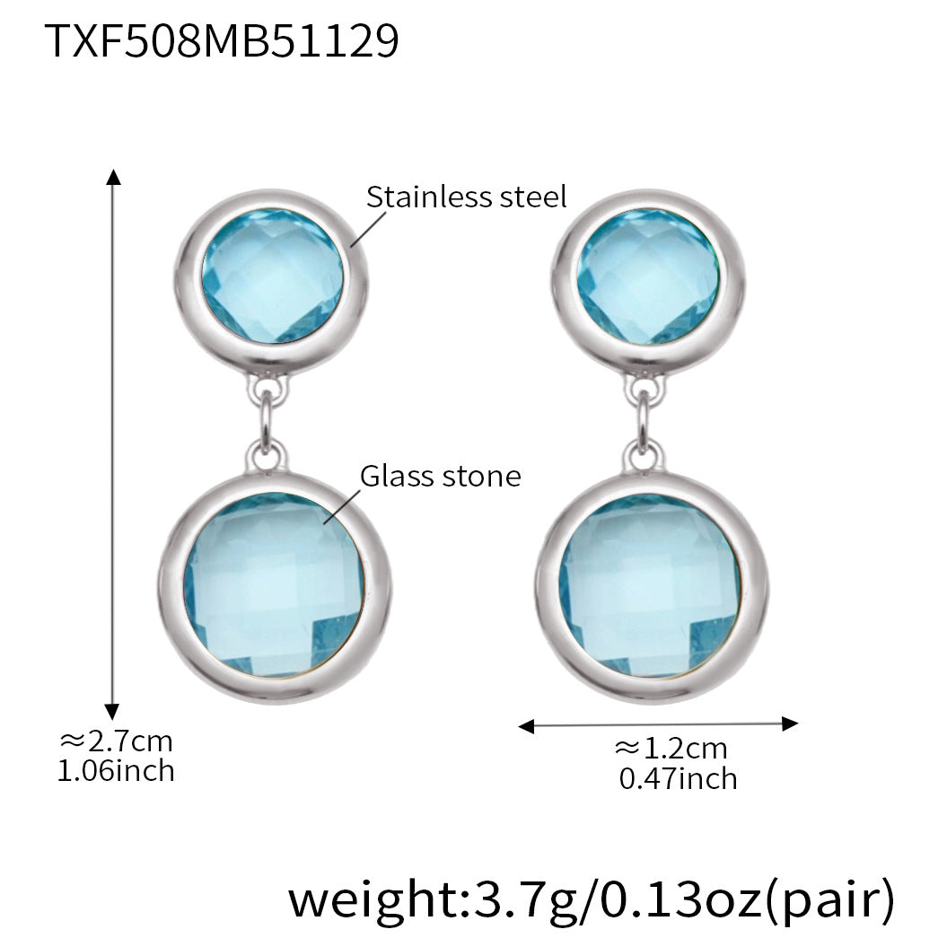 B廠-不鏽鋼滿鑽鋯石切麵包邊玻璃石手鍊耳環鍍18k真金首飾套裝不掉色「TXE508」25.12-1