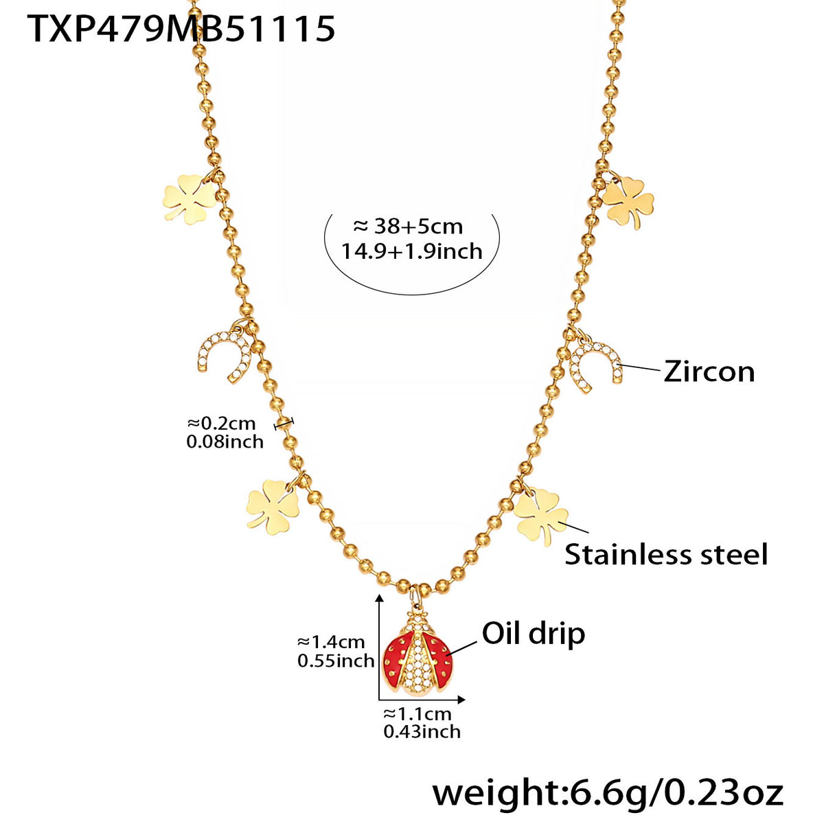 B廠-不鏽鋼5A鋯石滴油七星瓢蟲多配件吊墜項鍊手鍊耳環腳鏈套裝「TXP479」25.11-4